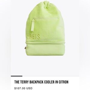 BEIS Neon Green Terry Drawstring Cooler Backpack